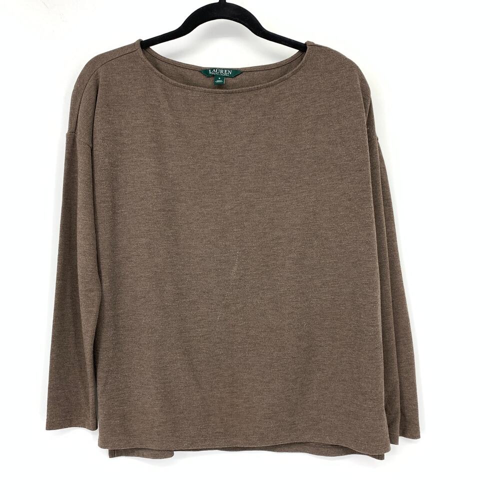Lauren Ralph Lauren Long Sleeve Boatneck T-Shirt Womens Size Small Brown